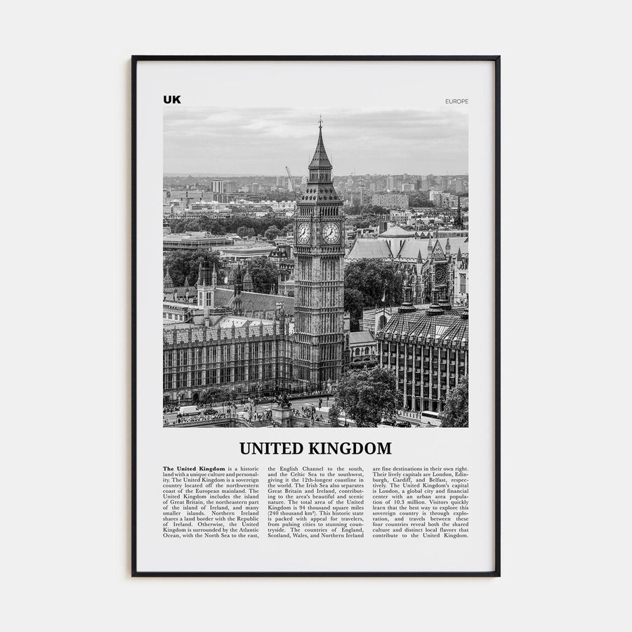 United Kingdom No 1 Poster Black Metal / 8x12 in Nbourhood Travel B&W Poster