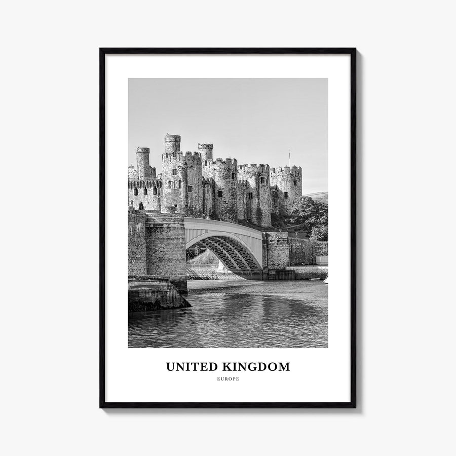 United Kingdom no. 2 black & white classic poster of Europe – vertical wall art, unframed print shown in interior mockup
