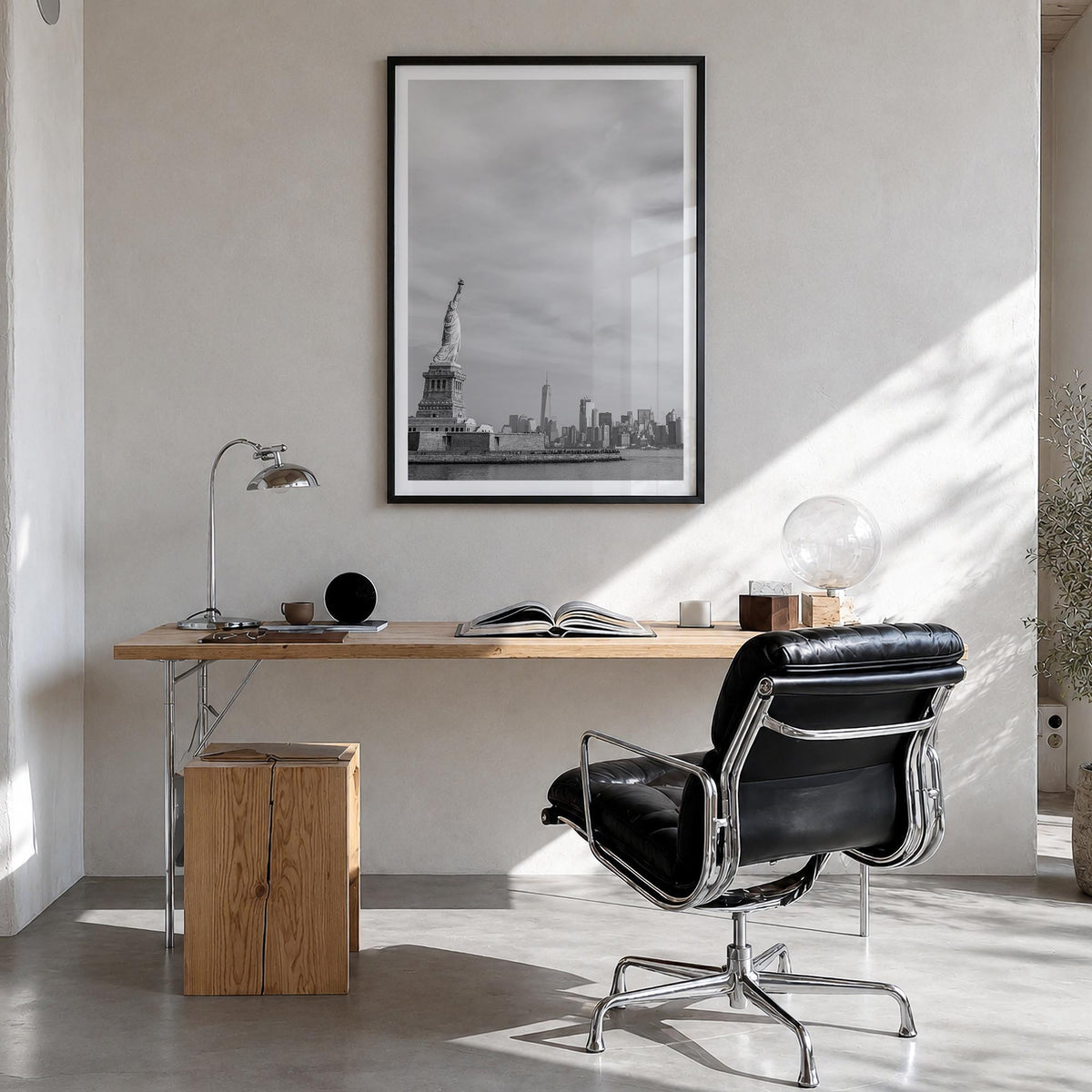 United States of America black & white photo poster of North America – vertical wall art in black wood frame with white borde