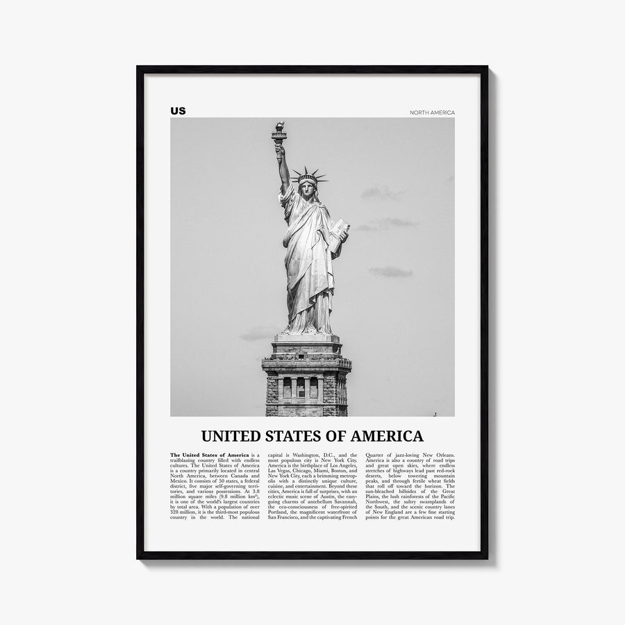 United States of America no. 1 black & white newspaper poster of North America – vertical wall art, unframed print shown in i
