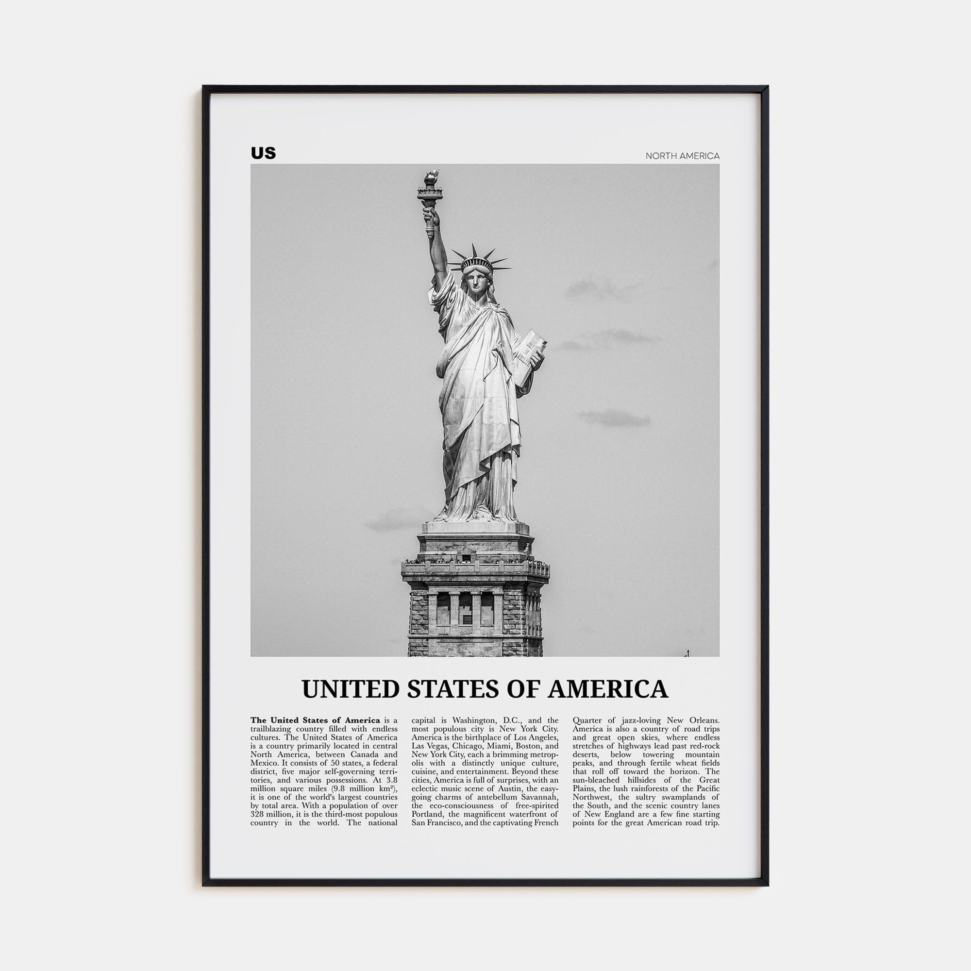 United States of America No 1 Poster Black Metal / 8x12 in Nbourhood Travel B&W Poster