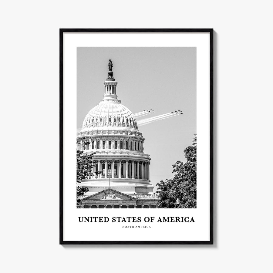 United States of America no. 2 black & white classic poster of North America – vertical wall art, unframed print shown in int