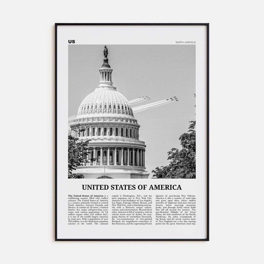 United States of America No 2 Poster Black Metal / 8x12 in Nbourhood Travel B&W Poster
