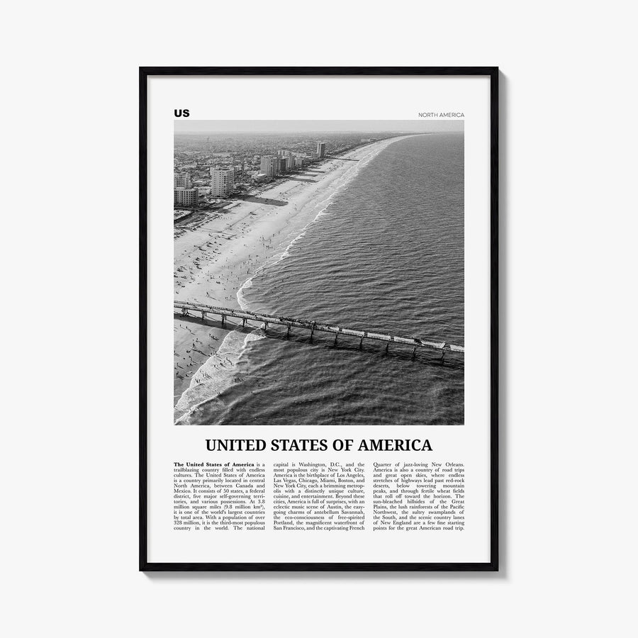 United States of America no. 3 black & white newspaper poster of North America – vertical wall art, unframed print shown in i