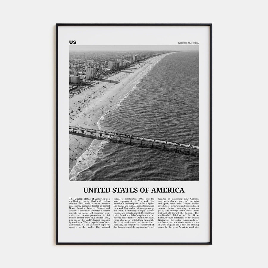 United States of America No 3 Poster Black Metal / 8x12 in Nbourhood Travel B&W Poster