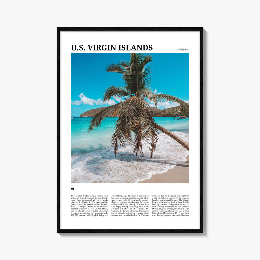 United States Virgin Islands colorful travel poster of Caribbean – vertical wall art, unframed print shown in interior mockup