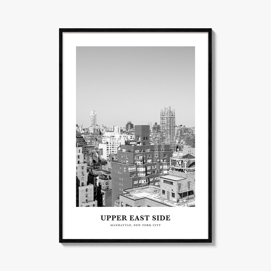 Upper East Side black & white classic poster of Manhattan, New York City – vertical wall art, unframed print shown in interio