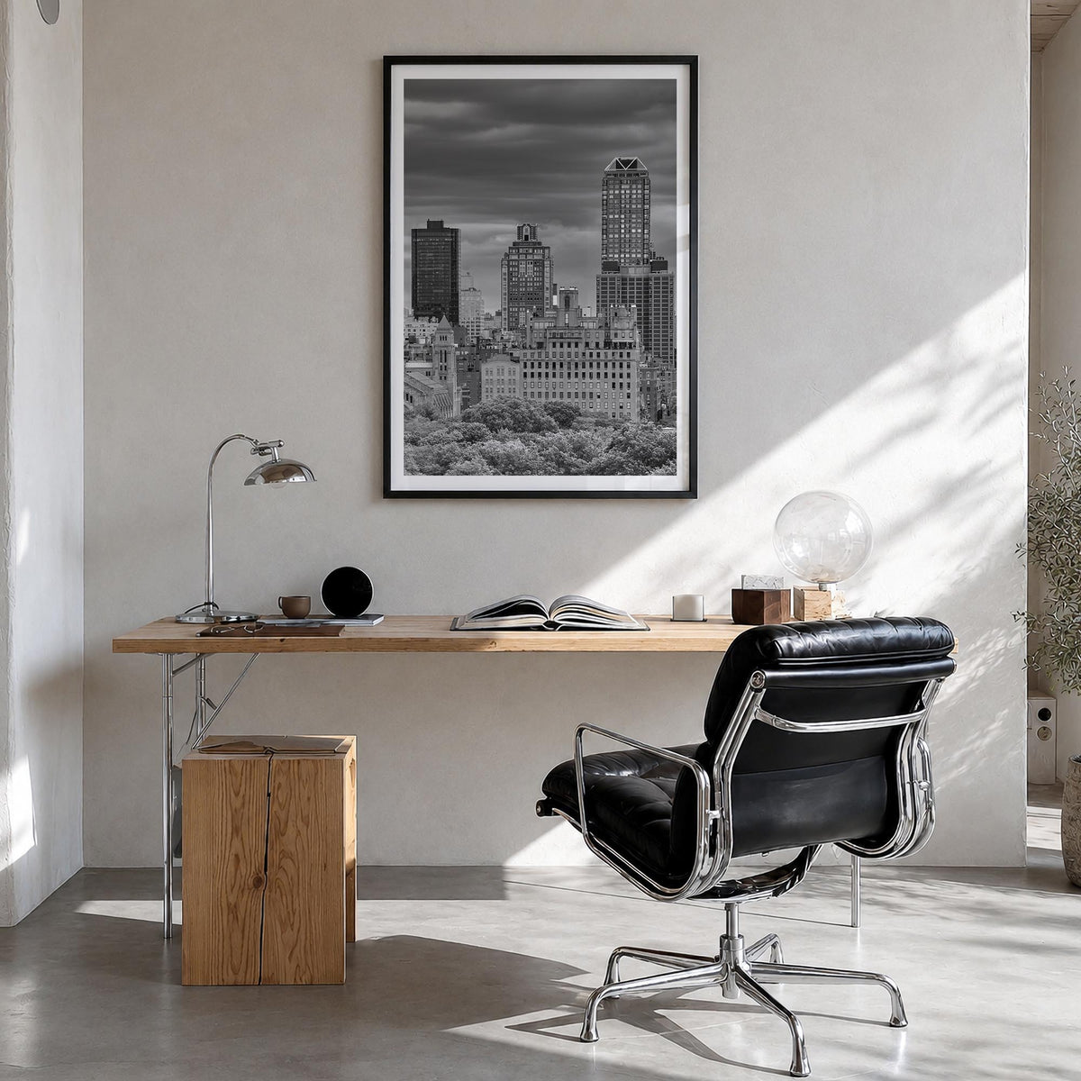 Upper East Side black & white photo poster of Manhattan, New York City – vertical wall art in black wood frame with white bor