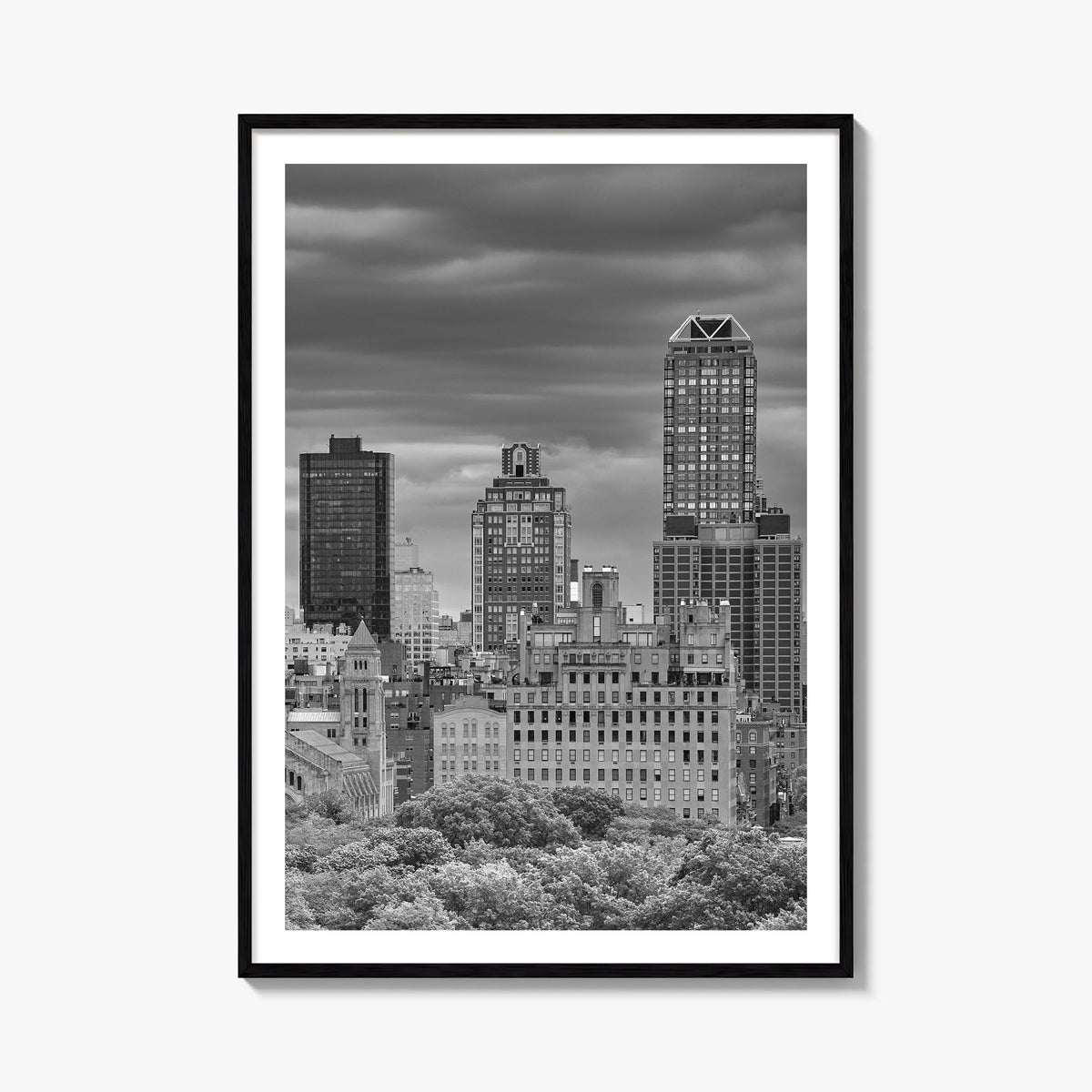 Upper East Side black & white photo poster of Manhattan, New York City – vertical wall art, unframed print shown in interior 