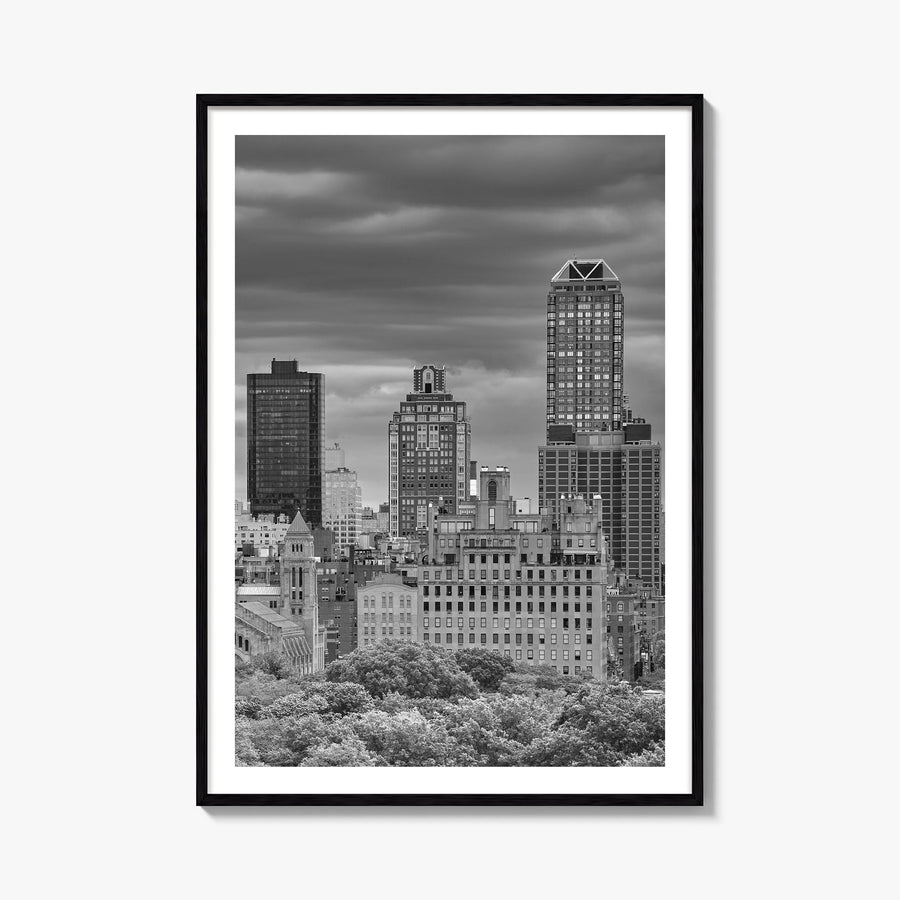 Upper East Side black & white photo poster of Manhattan, New York City – vertical wall art, unframed print shown in interior 