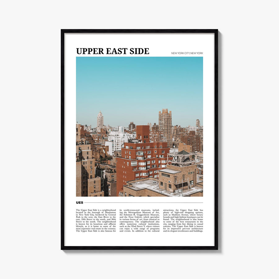 Upper East Side colorful travel poster of Manhattan, New York City – vertical wall art, unframed print shown in interior mock