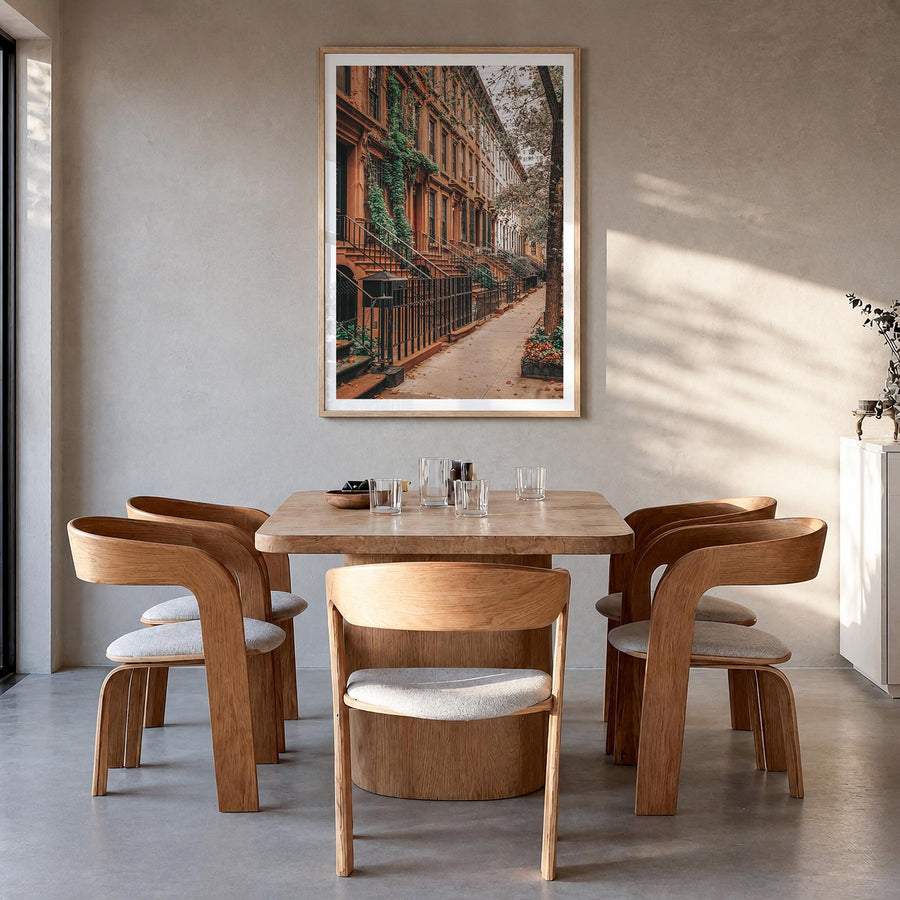 Upper East Side no. 2 colorful photo poster of Manhattan, New York City – vertical wall art in natural wood frame with white 