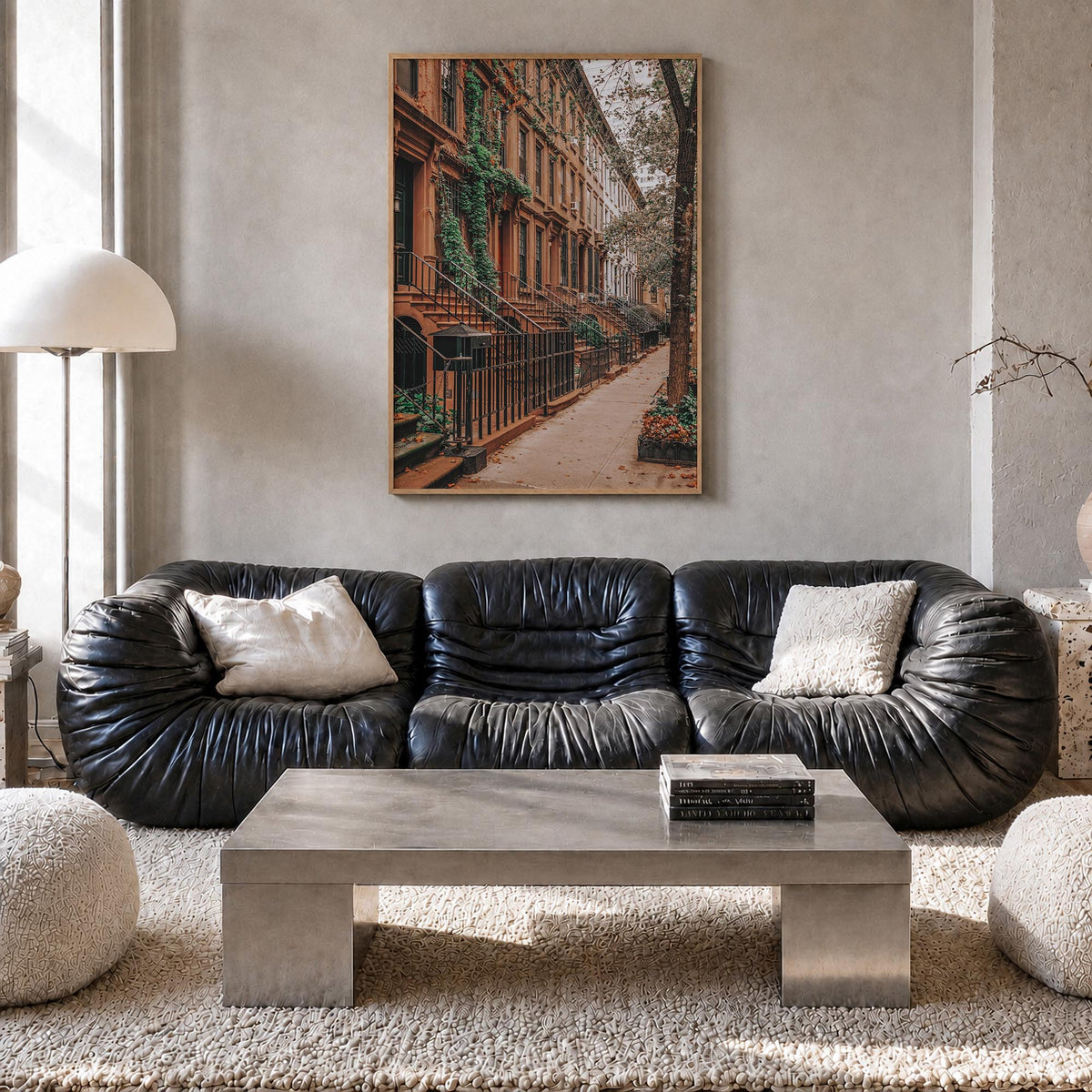 Upper East Side no. 2 colorful photo poster of Manhattan, New York City – vertical wall art in natural wood frame, hanging on