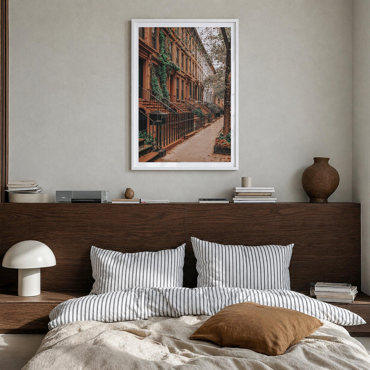 Upper East Side no. 2 colorful photo poster of Manhattan, New York City – vertical wall art in white wood frame with white bo