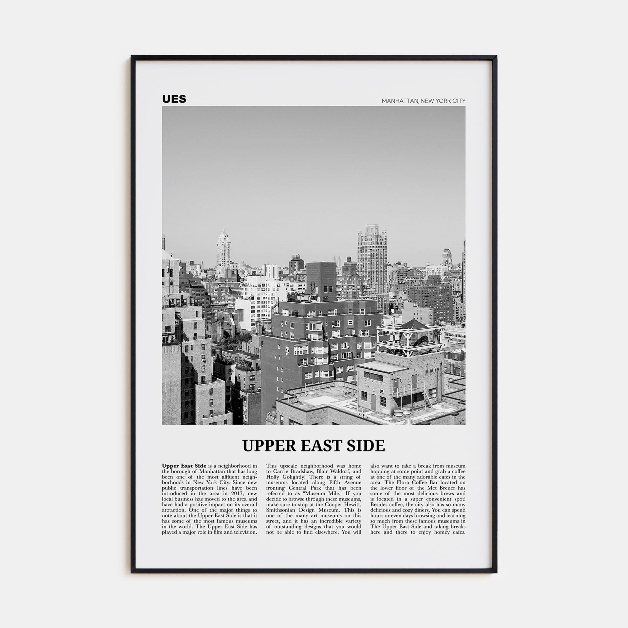 Upper East Side Poster Black Metal / 8x12 in Nbourhood Travel B&W Poster