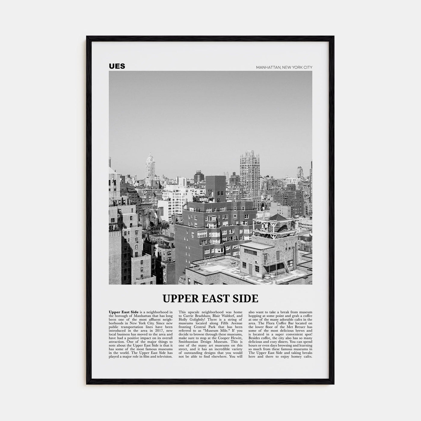 Upper East Side Poster Black Wood / 8x12 in Nbourhood Travel B&W Poster