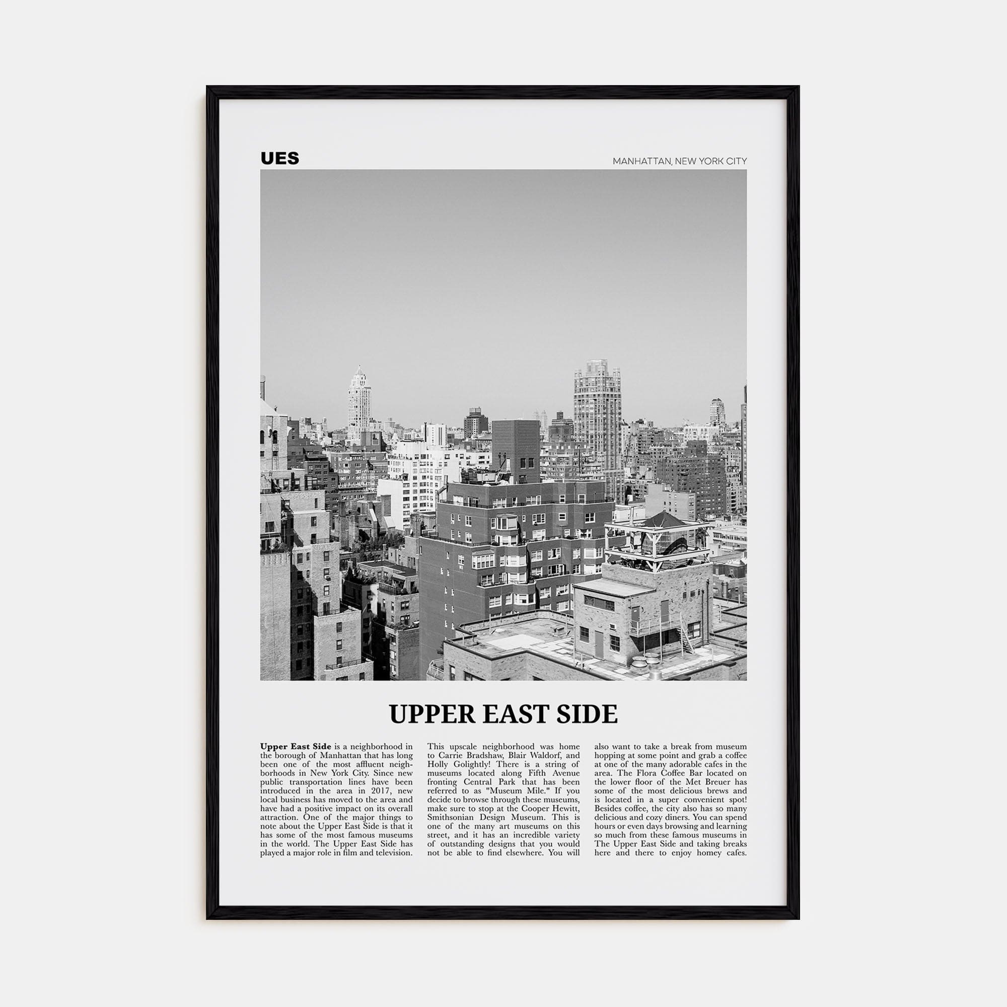 Upper East Side Poster Black Wood / 8x12 in Nbourhood Travel B&W Poster