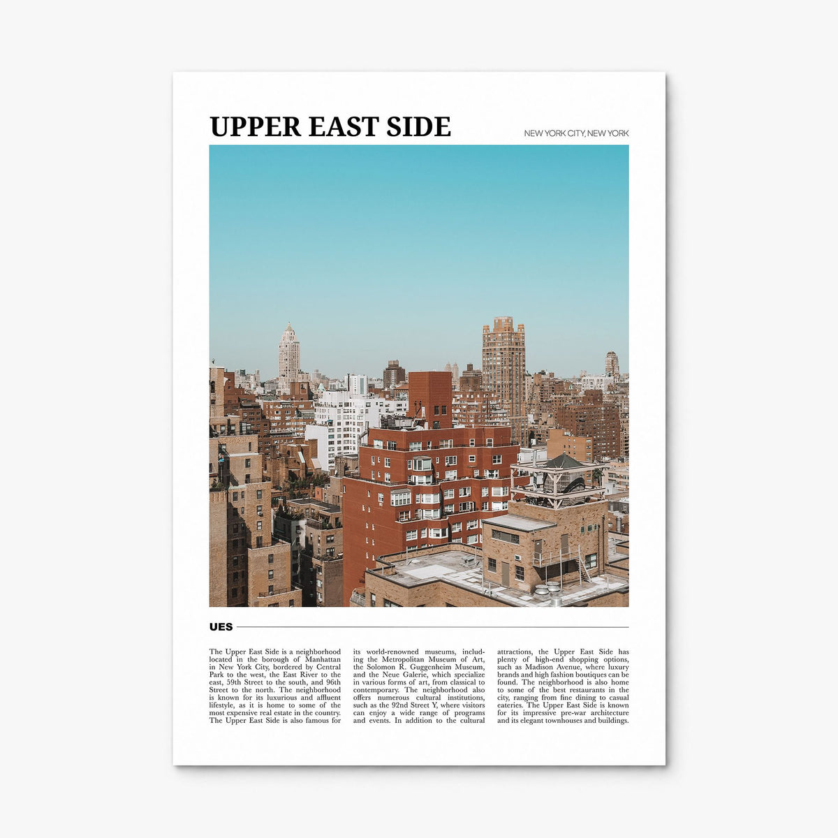 Upper East Side Travel Poster, print only (unframed)