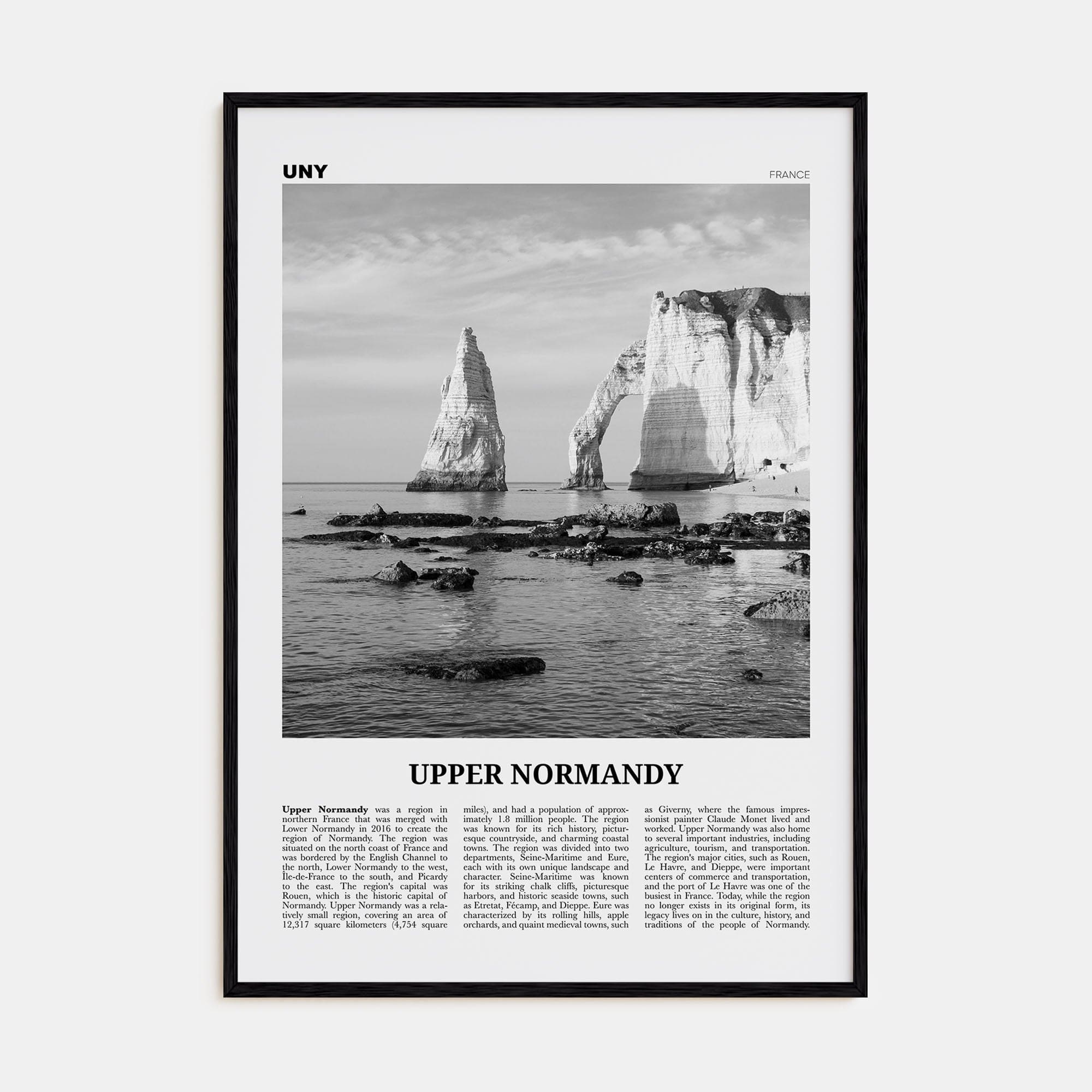Upper Normandy Poster Black Wood / 8x12 in Nbourhood Travel B&W Poster
