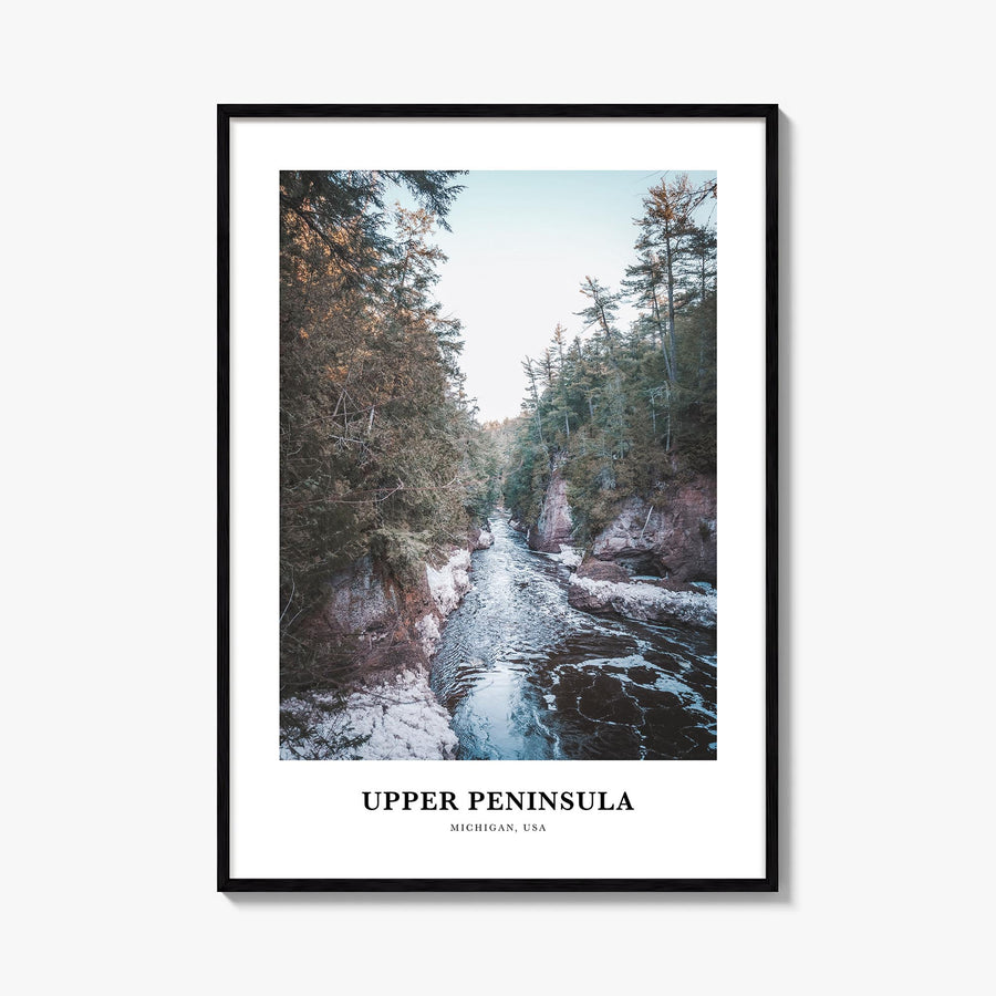 Upper Peninsula colorful classic poster of Michigan, USA – vertical wall art, unframed print shown in interior mockup