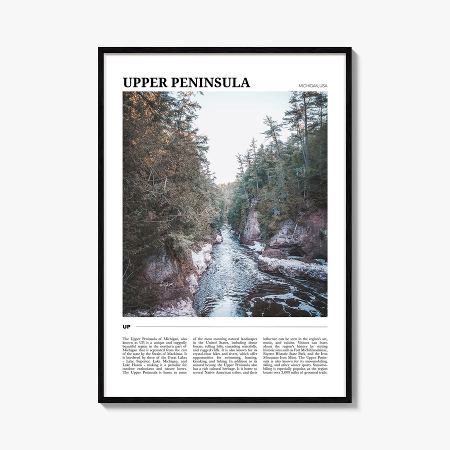 Upper Peninsula colorful travel poster of Michigan, USA – vertical wall art, unframed print shown in interior mockup