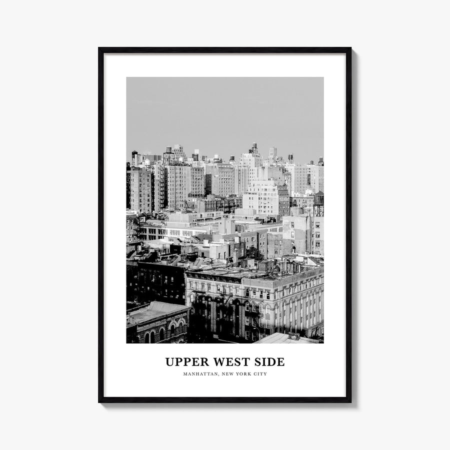 Upper West Side black & white classic poster of Manhattan, New York City – vertical wall art, unframed print shown in interio