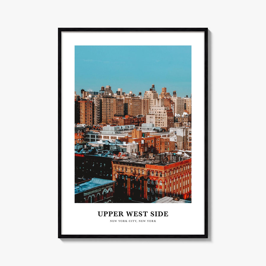 Upper West Side colorful classic poster of Manhattan, New York City – vertical wall art, unframed print shown in interior moc