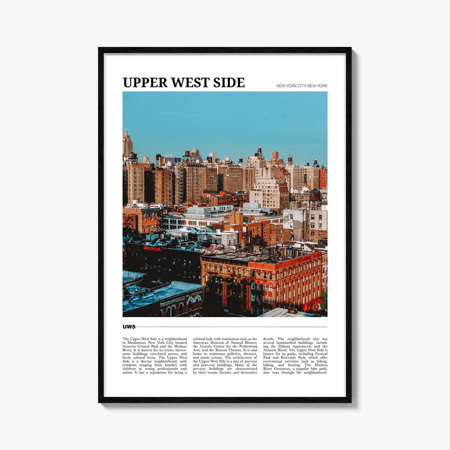 Upper West Side colorful travel poster of Manhattan, New York City – vertical wall art, unframed print shown in interior mock