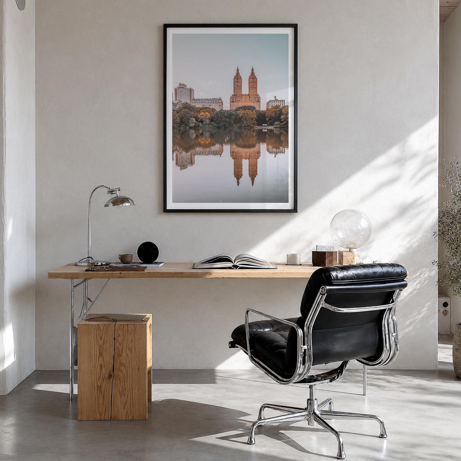 Upper West Side no. 1 colorful photo poster of Manhattan, New York City – vertical wall art in black wood frame with white bo