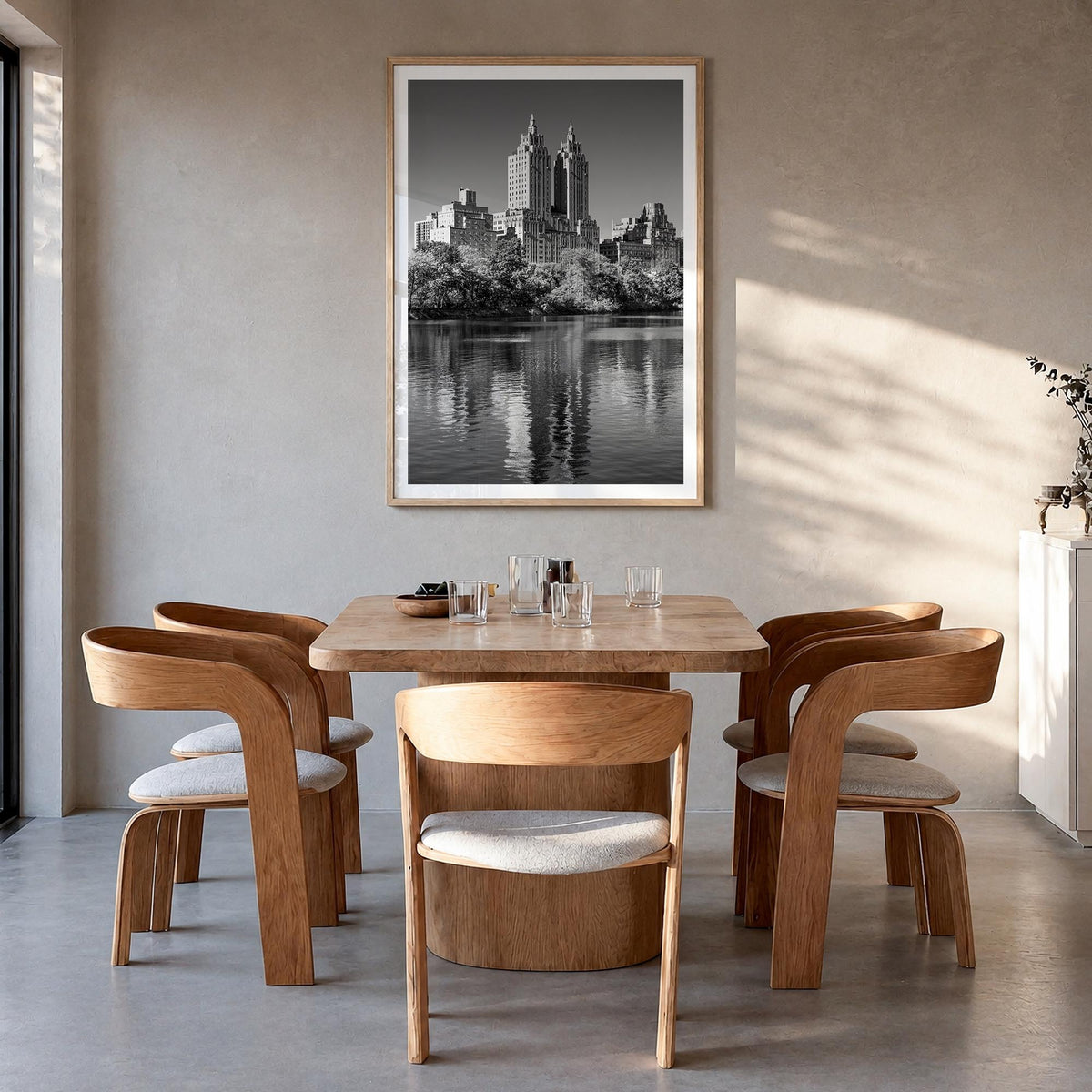 Upper West Side no. 2 black & white photo poster of Manhattan, New York City – vertical wall art in natural wood frame with w