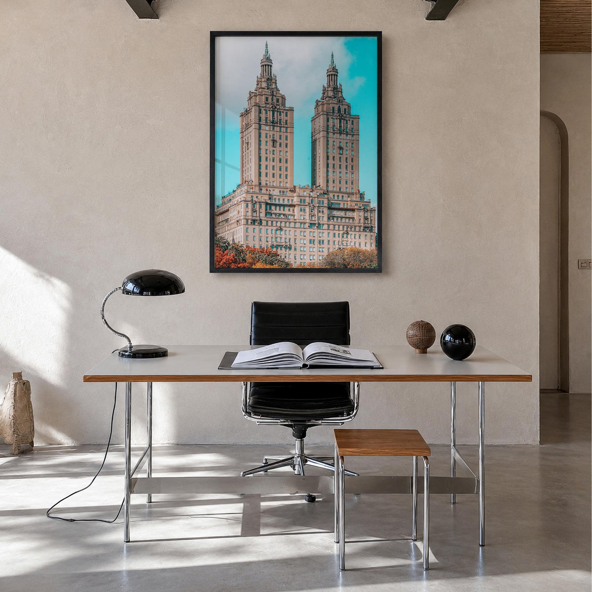 Upper West Side no. 3 colorful photo poster of New York, USA – vertical wall art in black wood frame, hanging on wall
