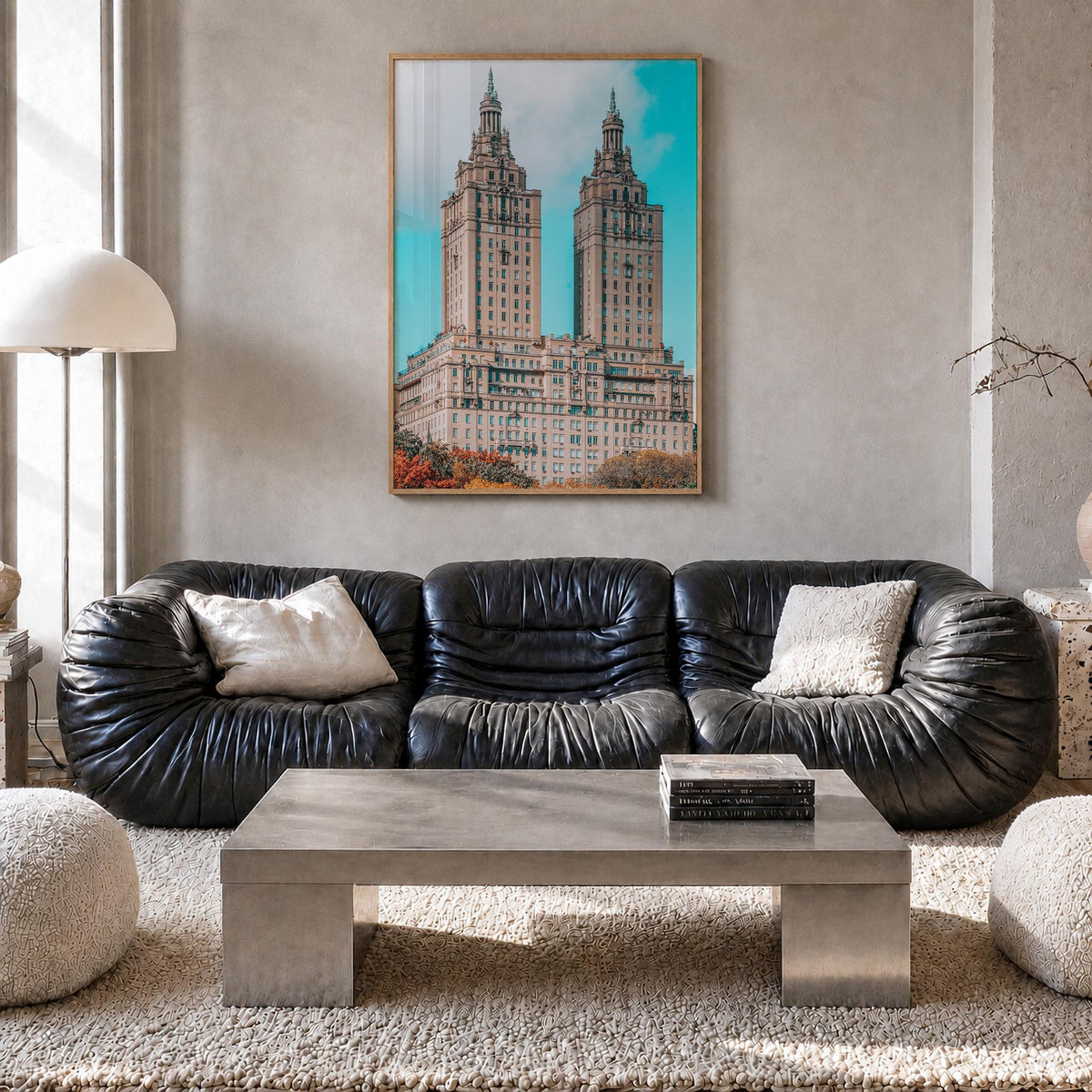 Upper West Side no. 3 colorful photo poster of New York, USA – vertical wall art in natural wood frame, hanging on wall