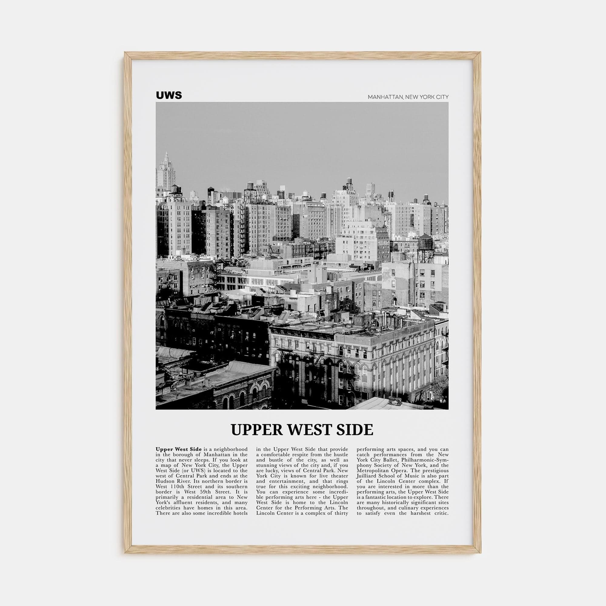 Upper West Side Poster Natural Wood / 8x12 in Nbourhood Travel B&W Poster