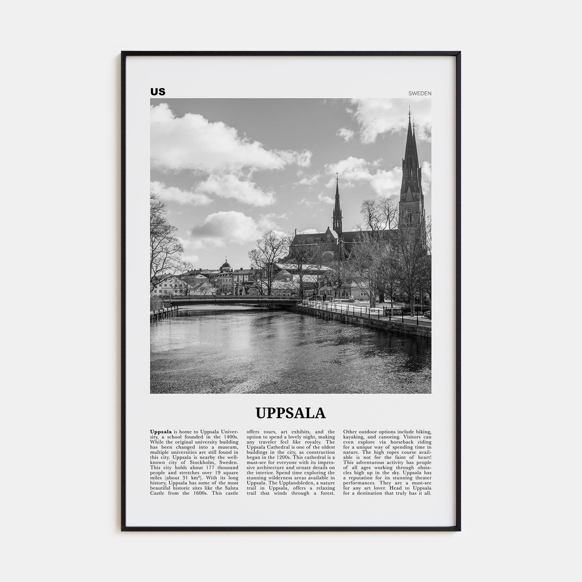 Uppsala Poster Black Metal / 8x12 in Nbourhood Travel B&W Poster