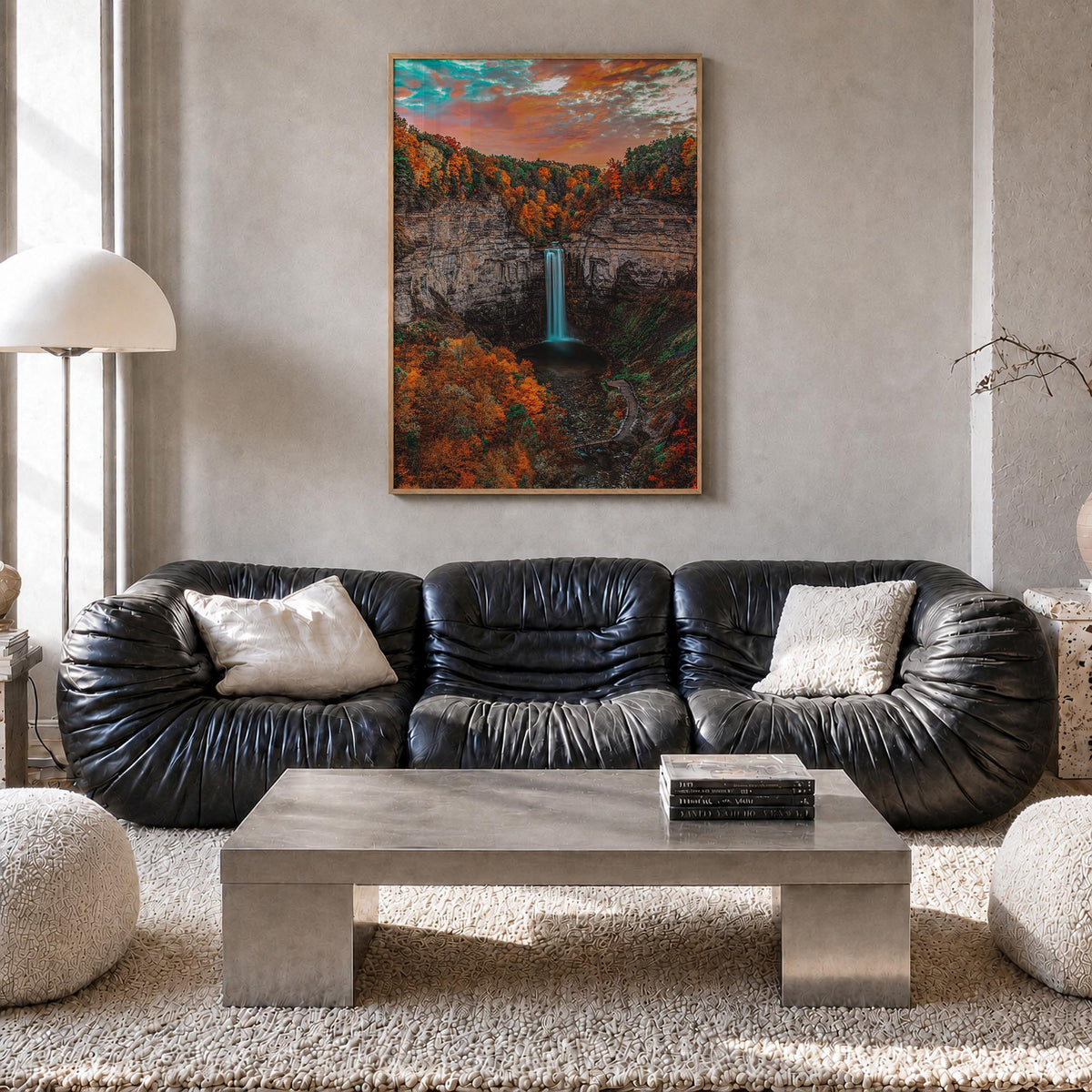 Upstate New York colorful photo poster of New York, USA – vertical wall art in natural wood frame, hanging on wall