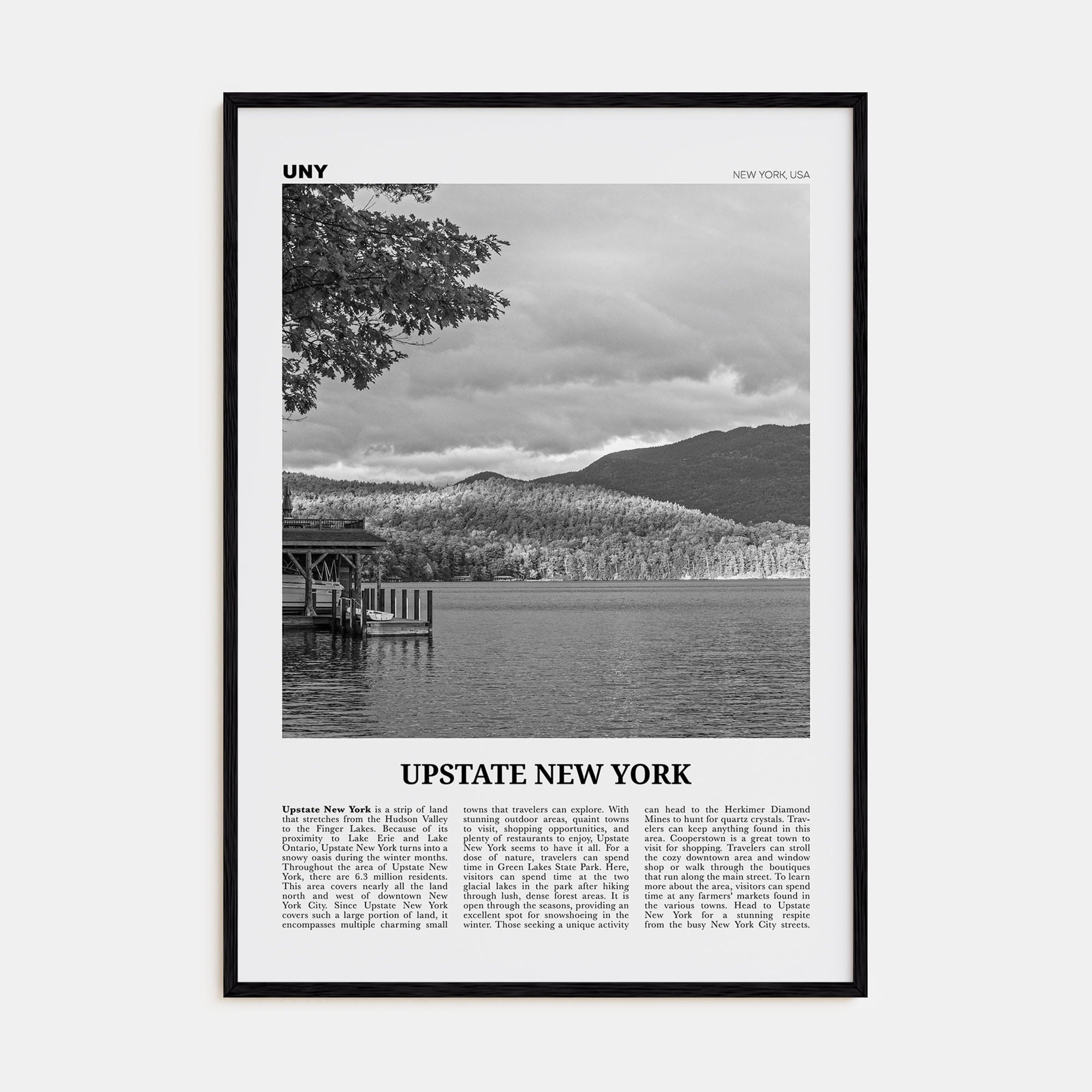 Upstate New York Poster Black Wood / 8x12 in Nbourhood Travel B&W Poster