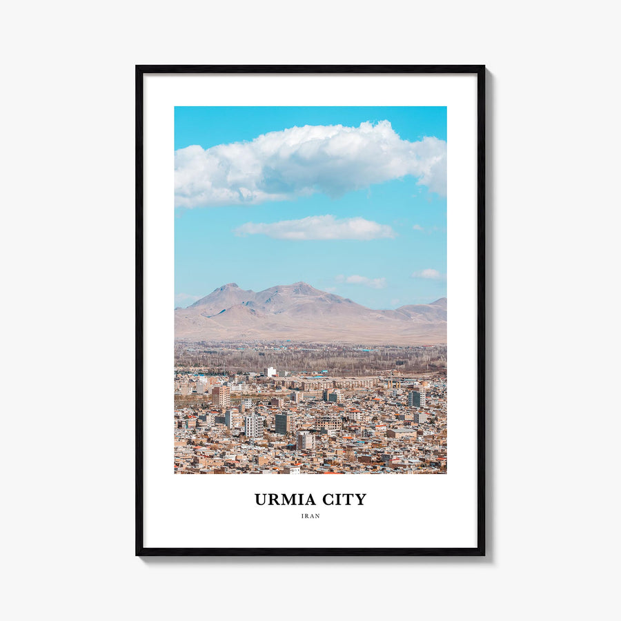 Urmia City colorful classic poster of Iran – vertical wall art, unframed print shown in interior mockup