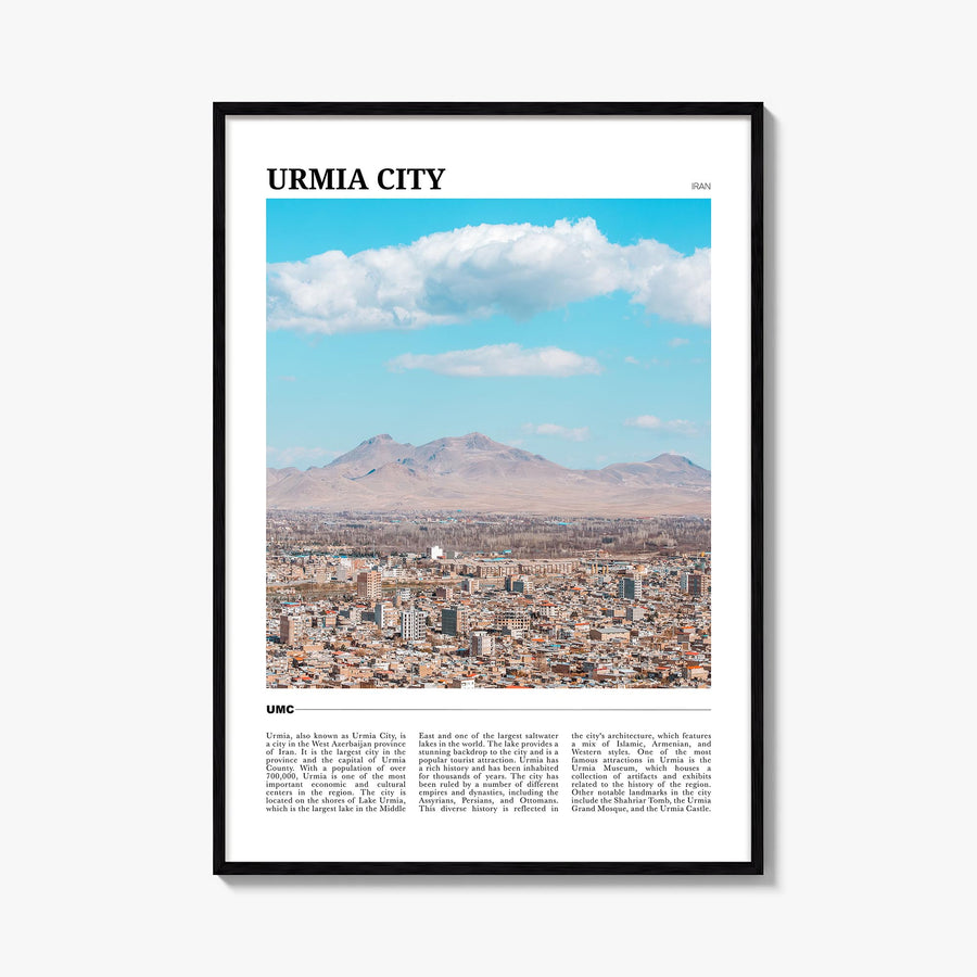 Urmia City colorful travel poster of Iran – vertical wall art, unframed print shown in interior mockup
