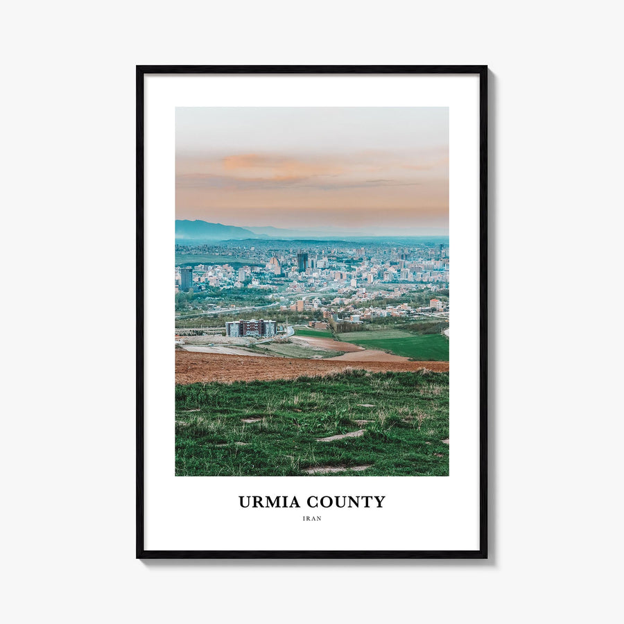 Urmia (County) colorful classic poster of Iran – vertical wall art, unframed print shown in interior mockup