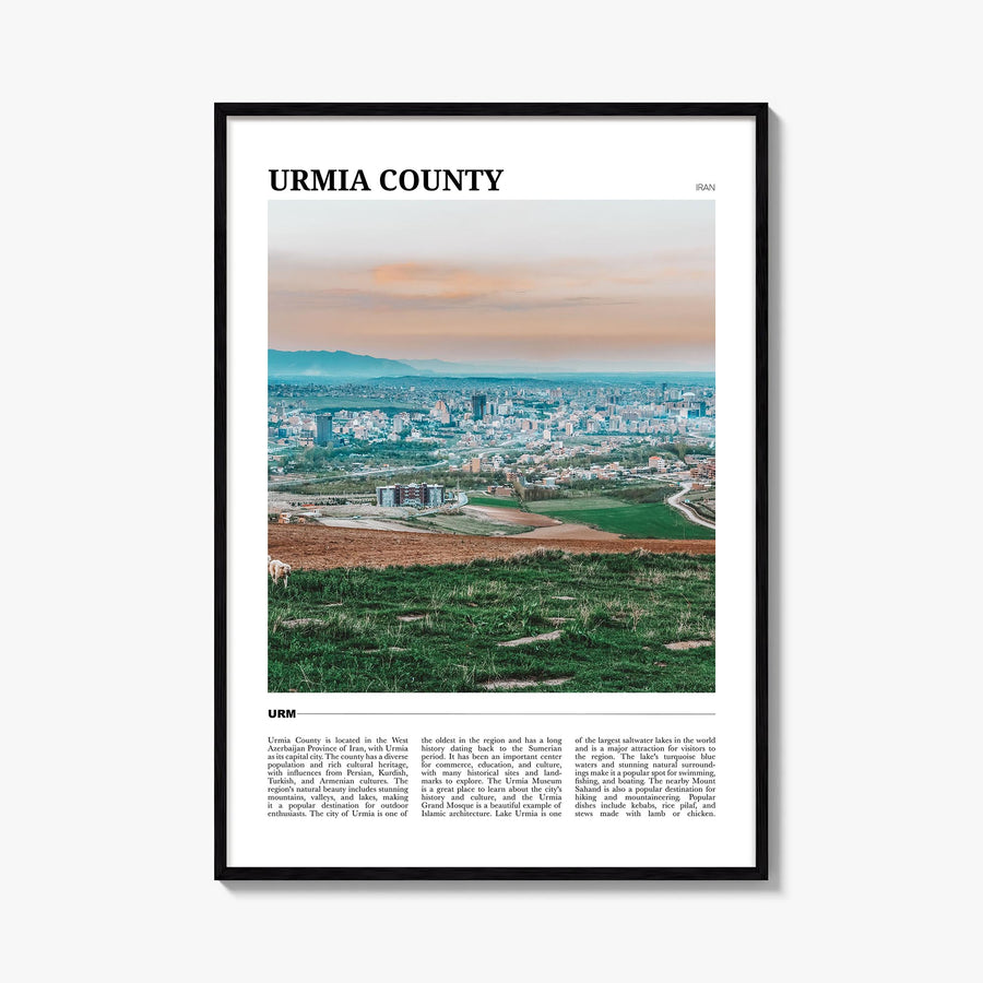 Urmia (County) colorful travel poster of Iran – vertical wall art, unframed print shown in interior mockup