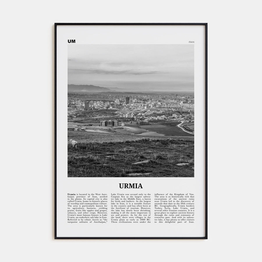 Urmia (County) Poster Black Metal / 8x12 in Nbourhood Travel B&W Poster