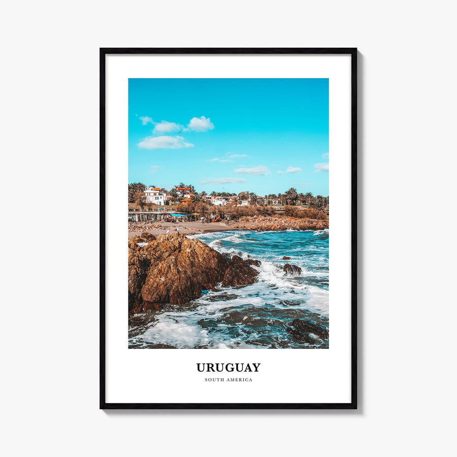 Uruguay colorful classic poster of South America – vertical wall art, unframed print shown in interior mockup
