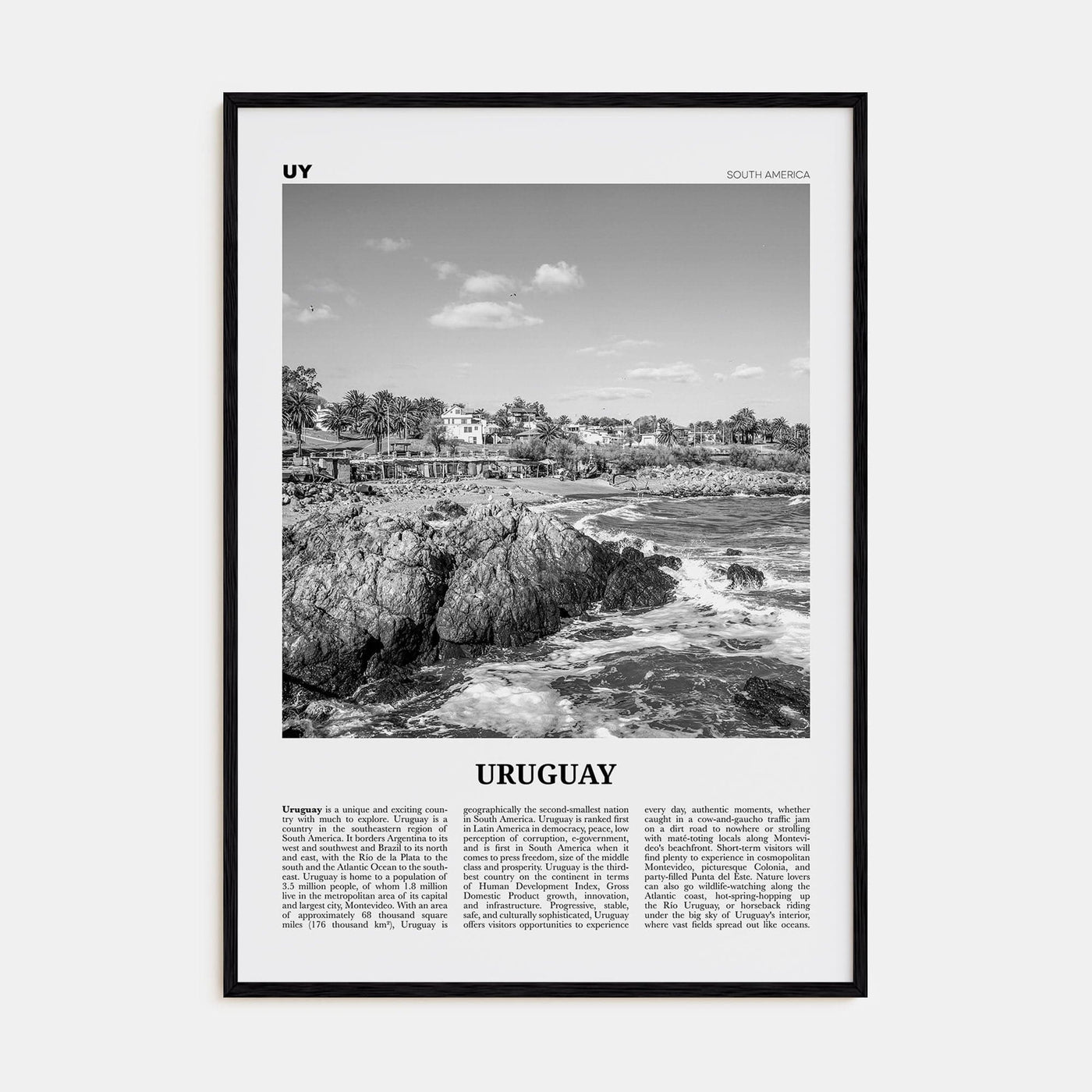 Uruguay Poster Black Wood / 8x12 in Nbourhood Travel B&W Poster