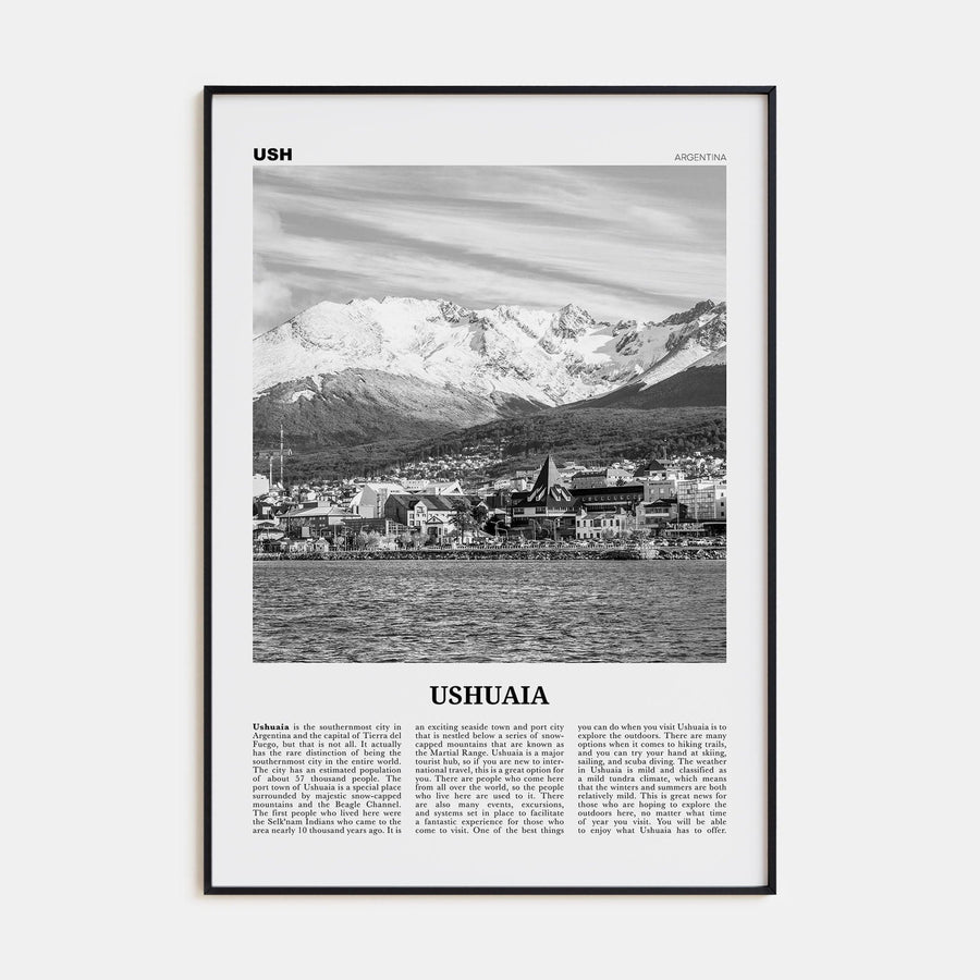 Ushuaia Poster Black Metal / 8x12 in Nbourhood Travel B&W Poster