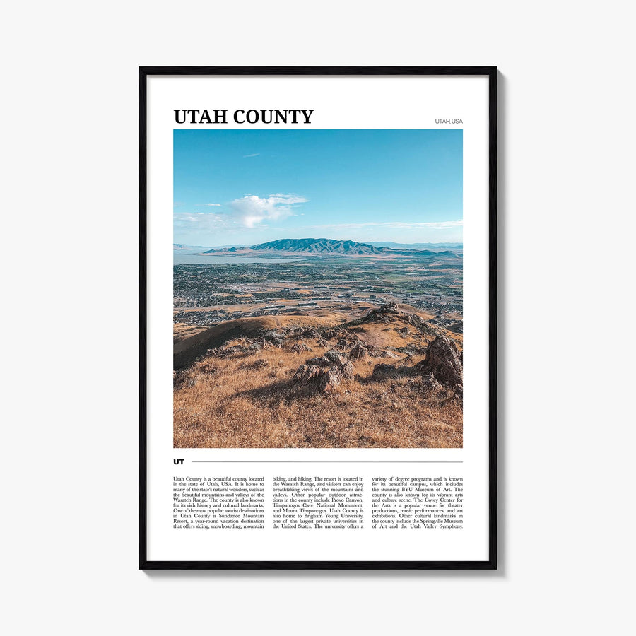 Utah County colorful travel poster of Utah, USA – vertical wall art, unframed print shown in interior mockup
