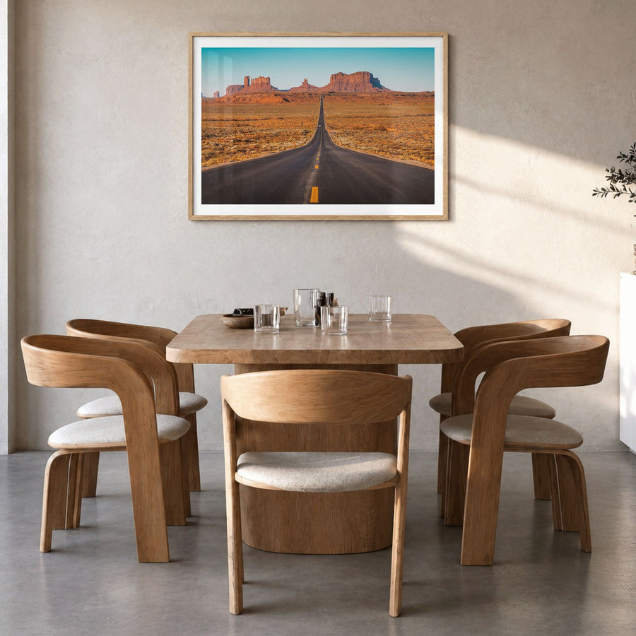 Utah Photo Poster in a natural wood frame, hanging in a dining room, white border