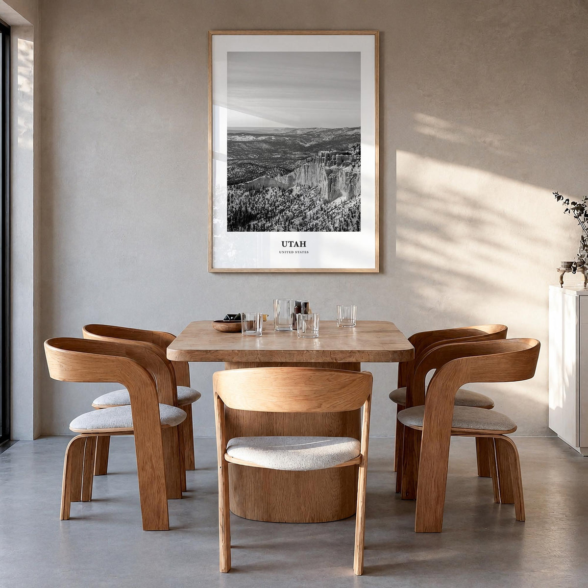 Utah no. 1 black & white classic poster of United States – vertical wall art in natural wood frame, hanging on wall