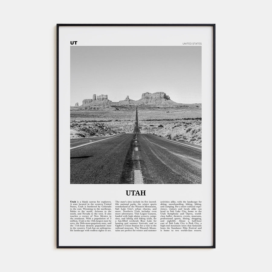 Utah No 1 Poster Black Metal / 8x12 in Nbourhood Travel B&W Poster