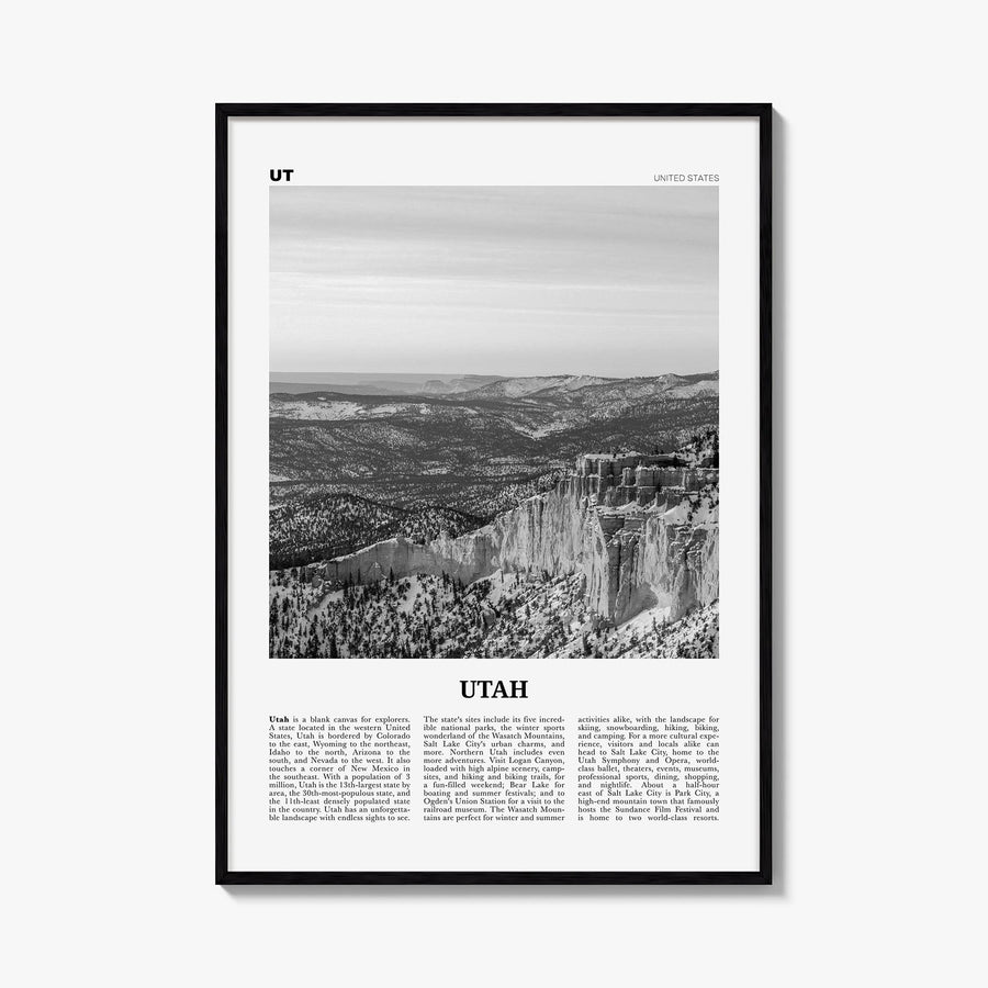 Utah no. 2 black & white newspaper poster of United States – vertical wall art, unframed print shown in interior mockup
