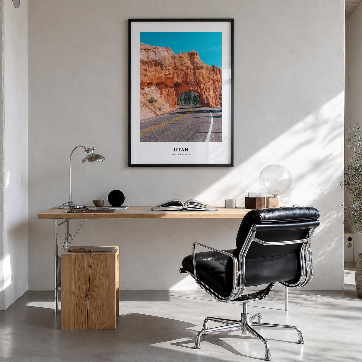 Utah no. 2 colorful classic poster of United States – vertical wall art in black wood frame, hanging on wall